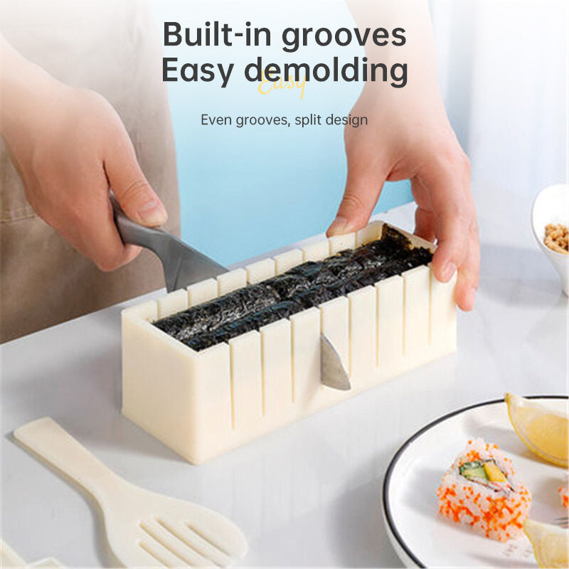 DIY Sushi Maker Kit with Plastic Molds for Rolls, Round, Square & Heart Shapes