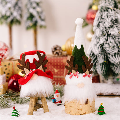 Christmas Decoration Reindeer Antler Bow Rudolph Light-Up Plush Ornament Holiday Atmosphere Hanging Decor
