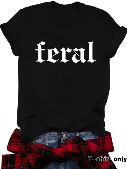 FERAL letter new round neck loose short sleeved shirt