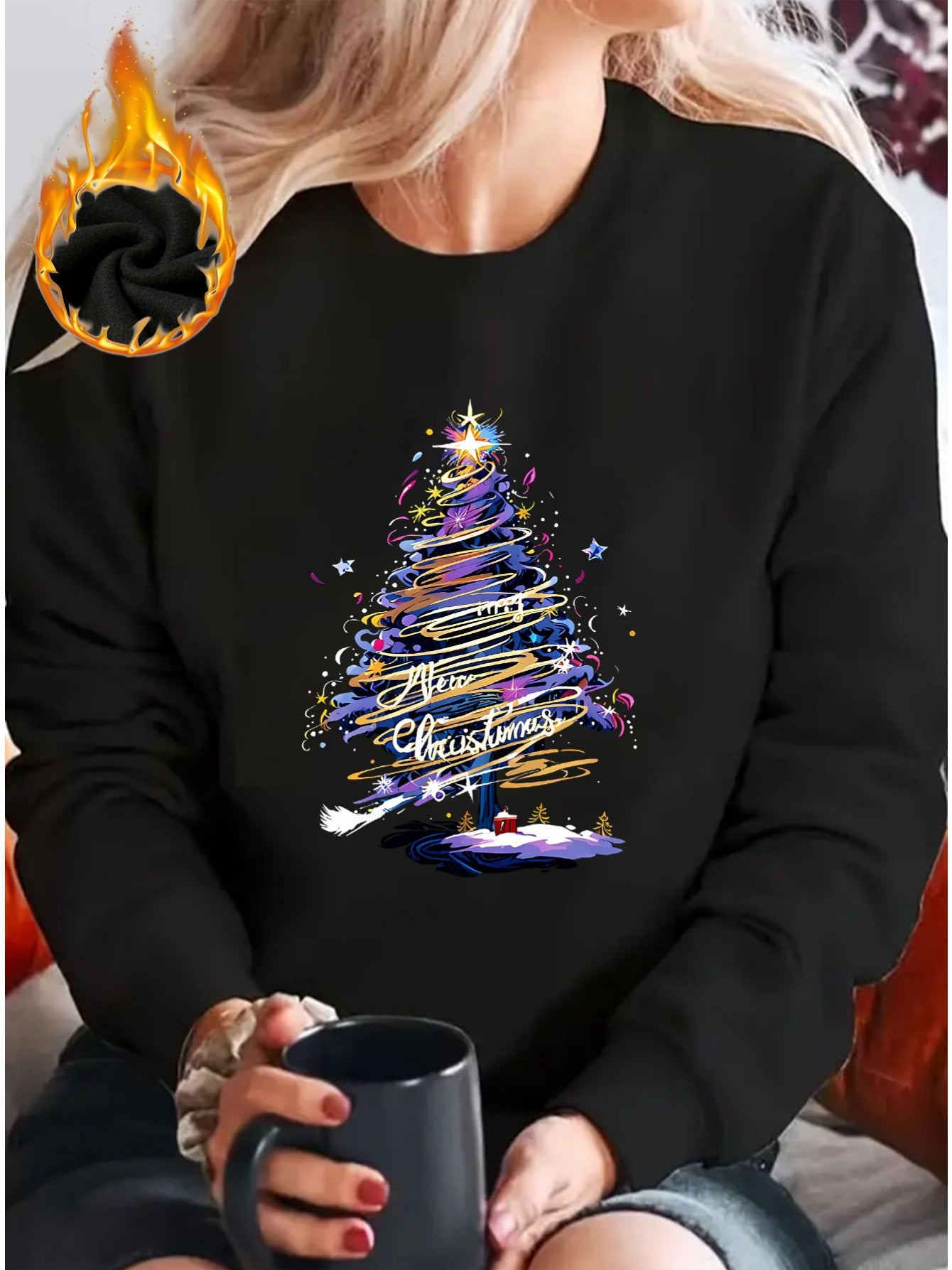 Women's Festive Christmas Tree Print Pullover Sweatshirt