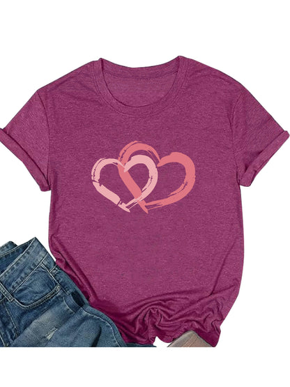 Love pattern printed round neck short sleeved shirt