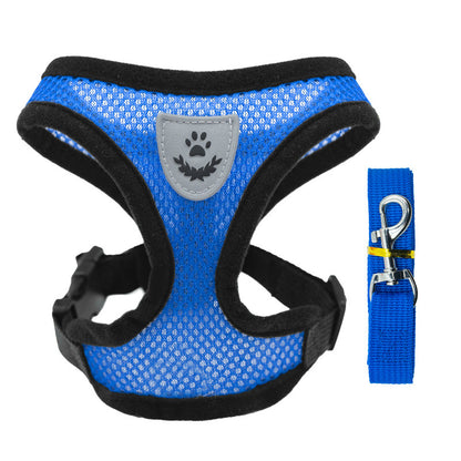 Adjustable pet harness set (small dogs/cats): vest, collar, leash. Fits French Bulldogs, Chihuahuas, etc.