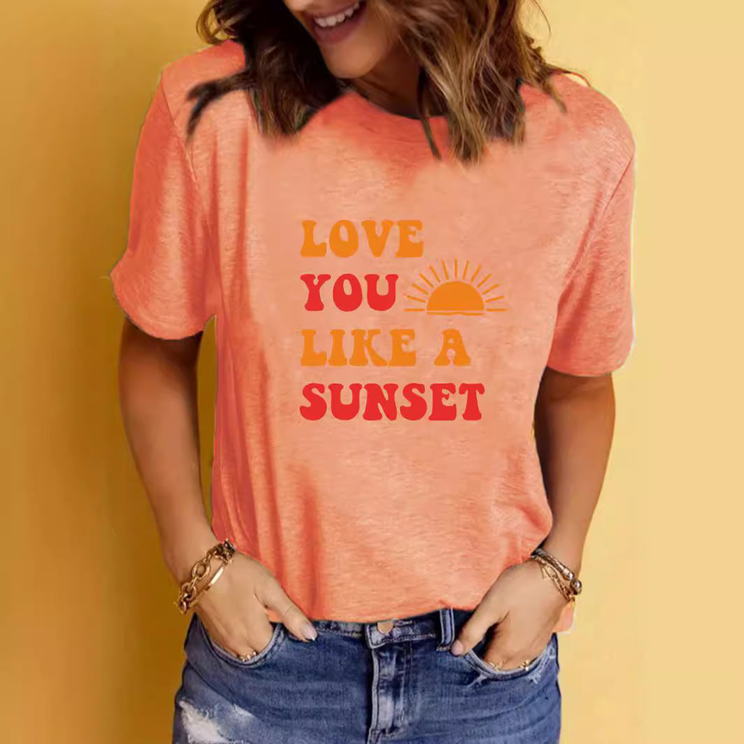 LOVE YOU LIKE A SUNSET Printed Round Neck Short Sleeve