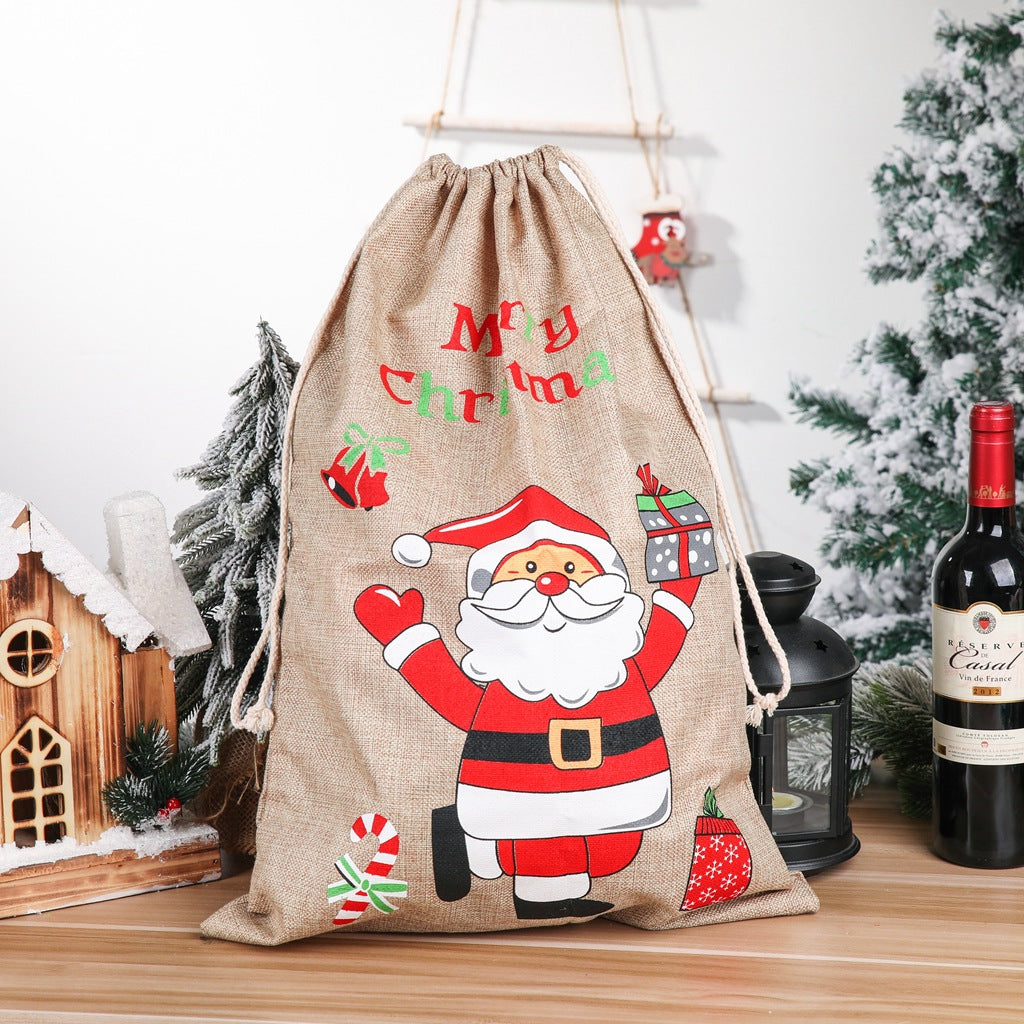Christmas decorative items, Christmas printed linen gift bags, Santa Claus backpacks, candy bags, apple bags