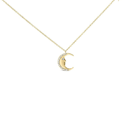 14K Yellow Gold 1/10 Cttw Diamond Crescent Man on the Moon 18" Pendant Necklace (H-I Color, SI1-SI2 Clarity)