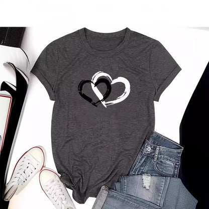 Love pattern printed round neck short sleeved shirt