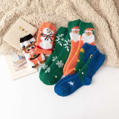 Christmas orange socks for children, winter thick INS trendy warm home socks, coral fleece flooring
