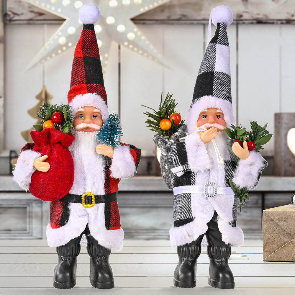 Christmas Decoration Resin Santa Claus Figurine Plaid Cloth Santa Ornament