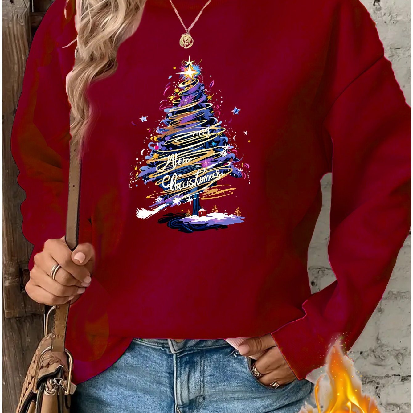 Women's Festive Christmas Tree Print Pullover Sweatshirt