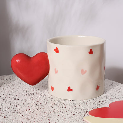 Creative Love Handle Hand-Painted Stripe Love Cow Pattern Ceramic Coffee Cup Hand Held Love Mug