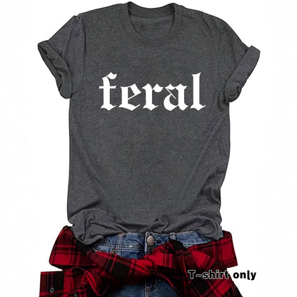 FERAL letter new round neck loose short sleeved shirt