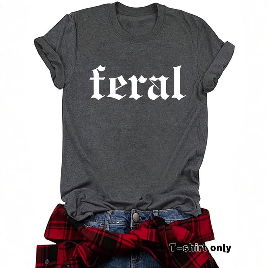 FERAL letter new round neck loose short sleeved shirt