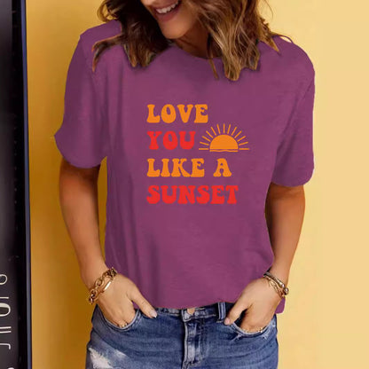 LOVE YOU LIKE A SUNSET Printed Round Neck Short Sleeve