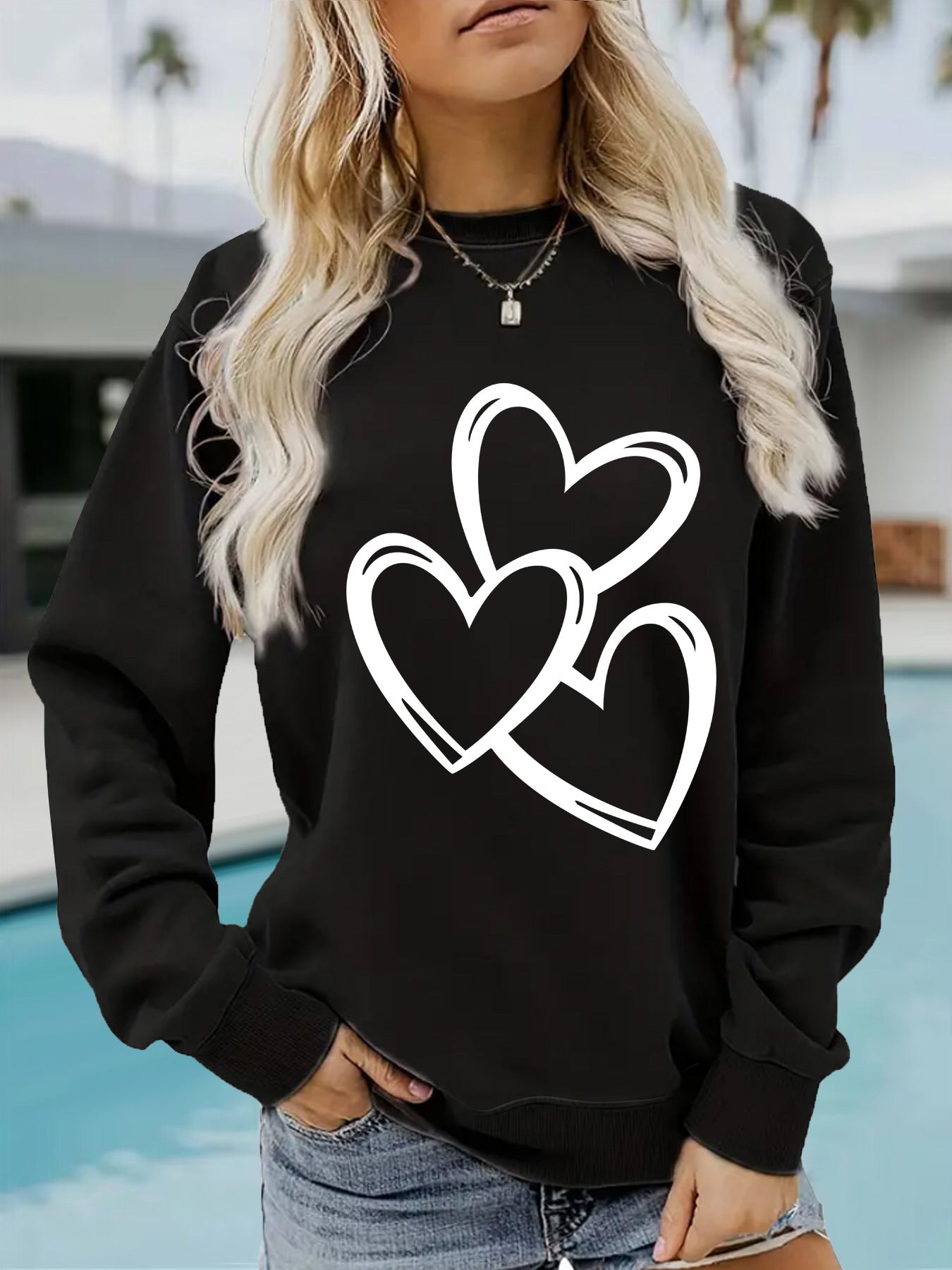 Women's Valentine's Day Printed Pullover Sweatshirt