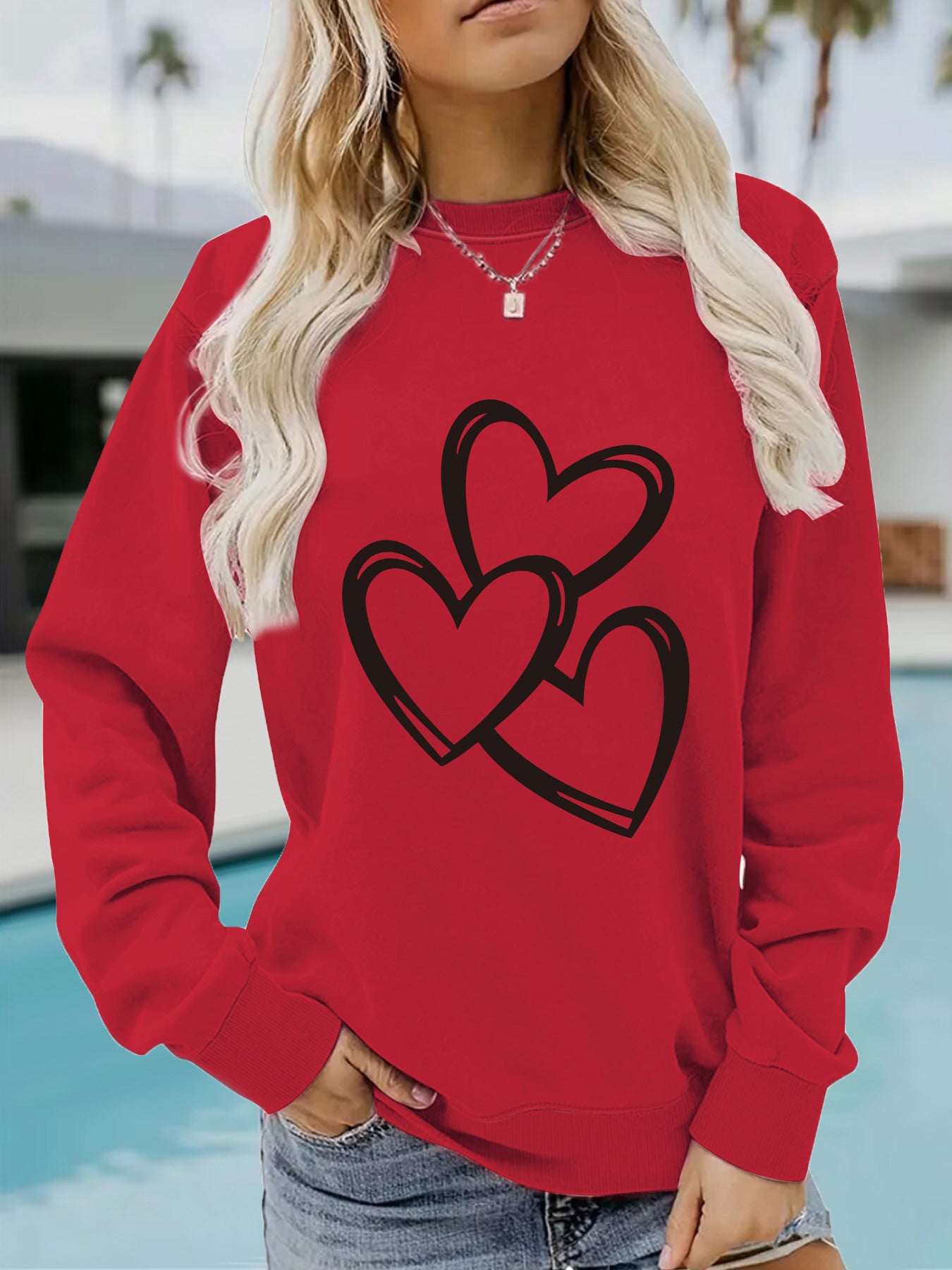 Women's Valentine's Day Printed Pullover Sweatshirt