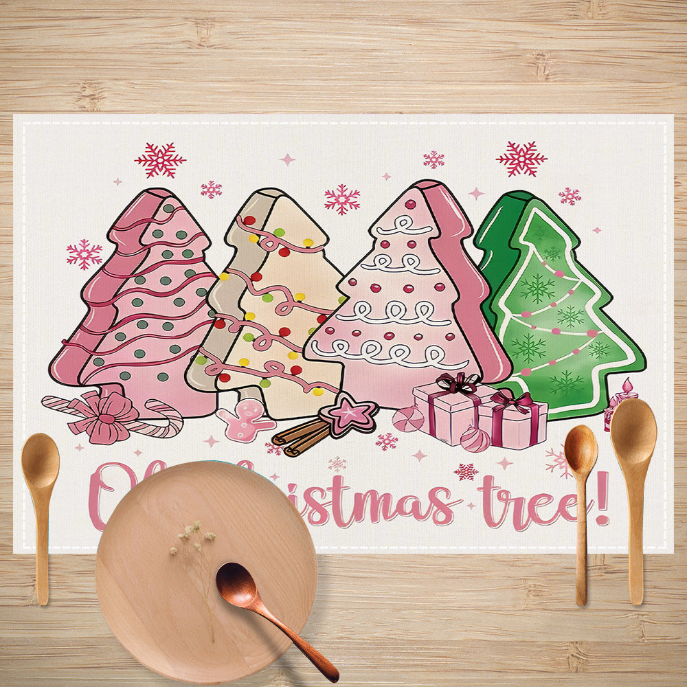 Cake linen placemat Christmas kitchen restaurant decoration insulation mat printed snowman table mat