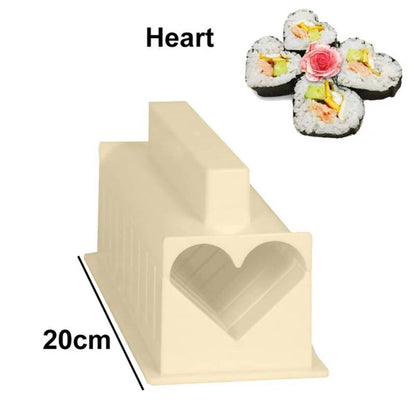 DIY Sushi Maker Kit with Plastic Molds for Rolls, Round, Square & Heart Shapes