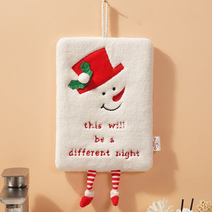 New Christmas hand towel can be hung with thick coral fleece towel, kitchen absorbent quick drying cloth, cartoon hand towel