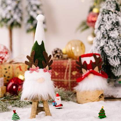 Christmas Decoration Reindeer Antler Bow Rudolph Light-Up Plush Ornament Holiday Atmosphere Hanging Decor