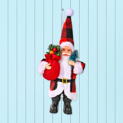 Christmas Decoration Resin Santa Claus Figurine Plaid Cloth Santa Ornament