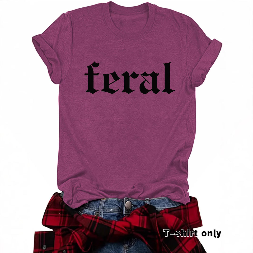FERAL letter new round neck loose short sleeved shirt