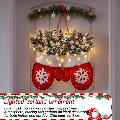 2025 Creative Glove-Shaped Christmas Garland - Faux Flower Crown, Door/Window Decor, Door Sign for Christmas Parties