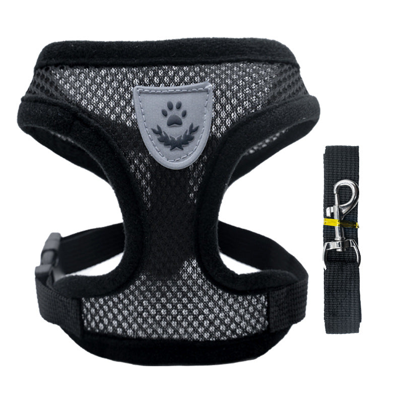 Adjustable pet harness set (small dogs/cats): vest, collar, leash. Fits French Bulldogs, Chihuahuas, etc.
