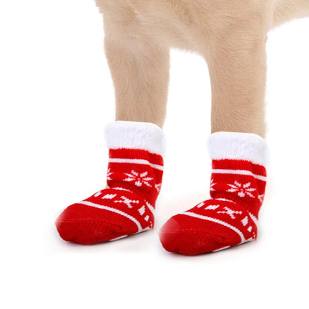 8pcs Pet Warm Cotton Socks Soft Anti Slip Claw Pattern Protect Feet Cold Snow Christmas Dog Cat Stockings Gifts