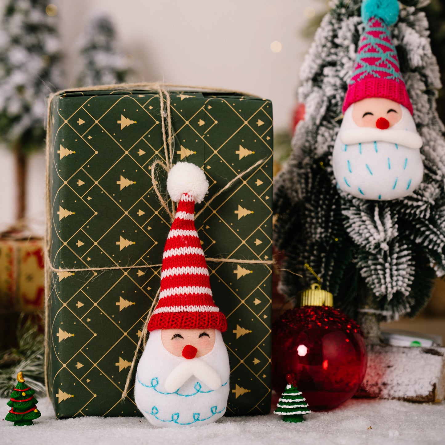 Christmas Decoration Cartoon Striped Pom-Pom Hanging Ornament Pointed Hat Old Man Head Tree Ornament