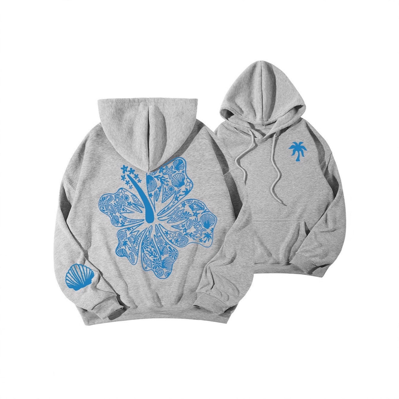 Casual Hibiscus Print Hooded Zipper Hoodie