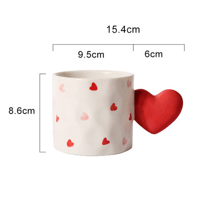 Creative Love Handle Hand-Painted Stripe Love Cow Pattern Ceramic Coffee Cup Hand Held Love Mug