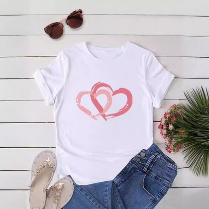 Love pattern printed round neck short sleeved shirt