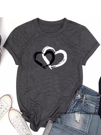 Love pattern printed round neck short sleeved shirt