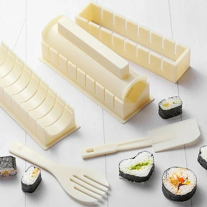 DIY Sushi Maker Kit with Plastic Molds for Rolls, Round, Square & Heart Shapes