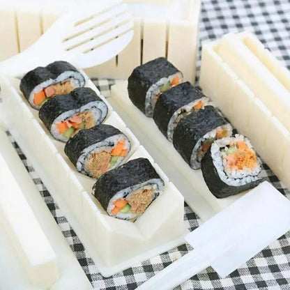 DIY Sushi Maker Kit with Plastic Molds for Rolls, Round, Square & Heart Shapes