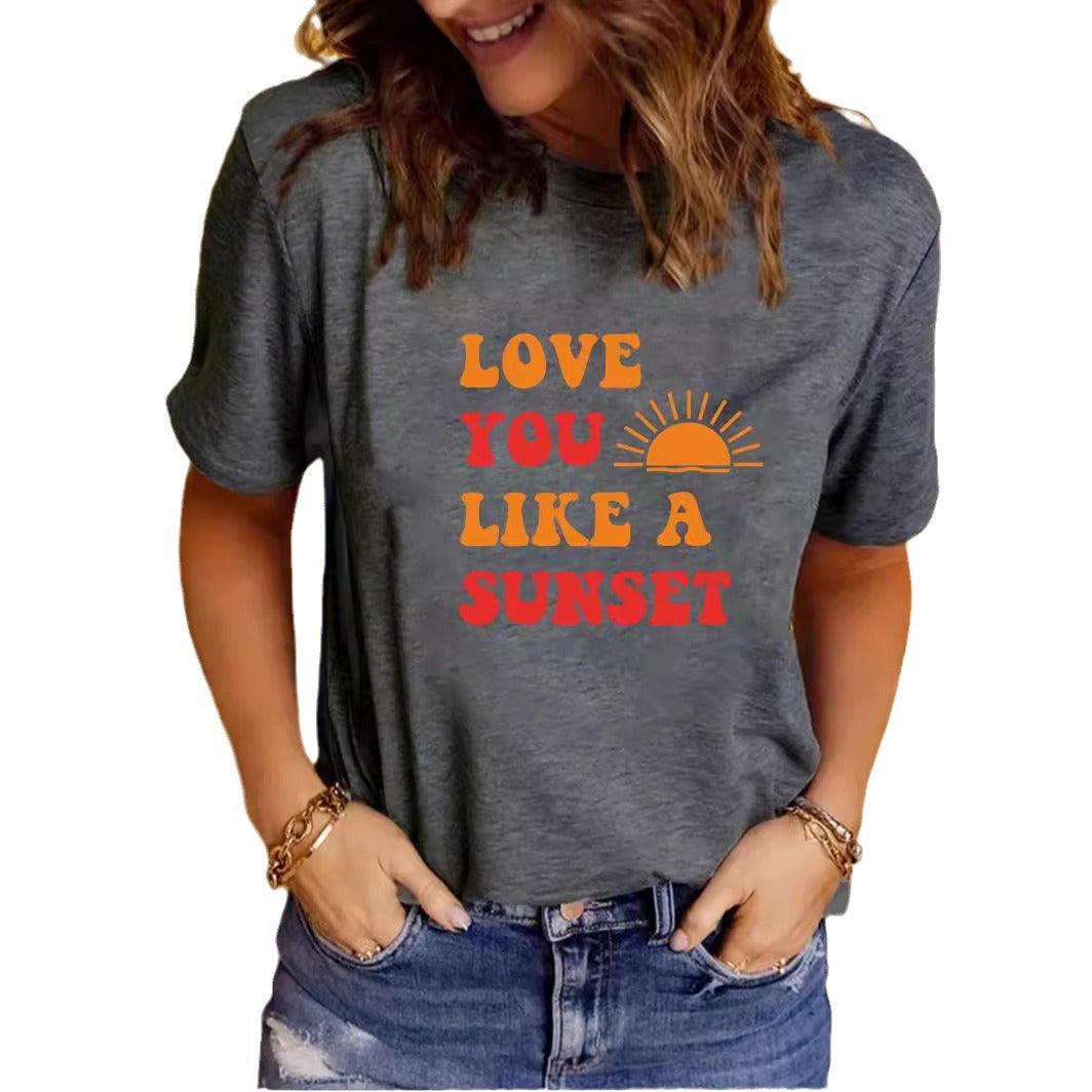 LOVE YOU LIKE A SUNSET Printed Round Neck Short Sleeve
