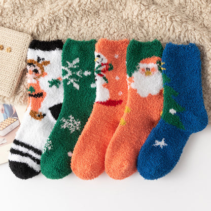 Christmas orange socks for children, winter thick INS trendy warm home socks, coral fleece flooring