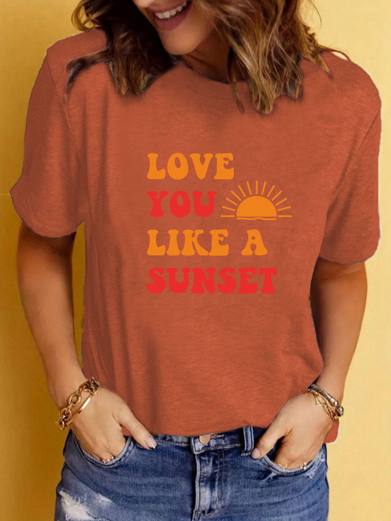 LOVE YOU LIKE A SUNSET Printed Round Neck Short Sleeve