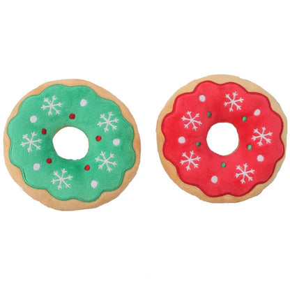Christmas Pet Dog Plush Noise Chewing Toy Santa Elk Gingerbread Man Donut Cat Dog Christmas Series Cartoon Dog Toy Plush Squeak Toy
