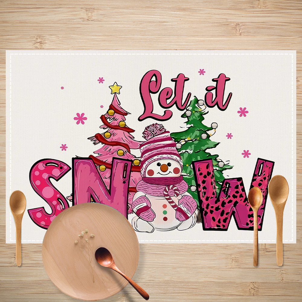 Cake linen placemat Christmas kitchen restaurant decoration insulation mat printed snowman table mat