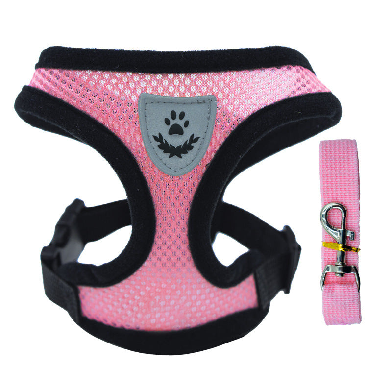 Adjustable pet harness set (small dogs/cats): vest, collar, leash. Fits French Bulldogs, Chihuahuas, etc.