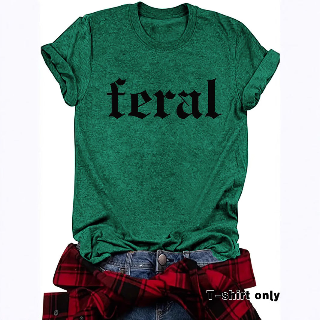 FERAL letter new round neck loose short sleeved shirt