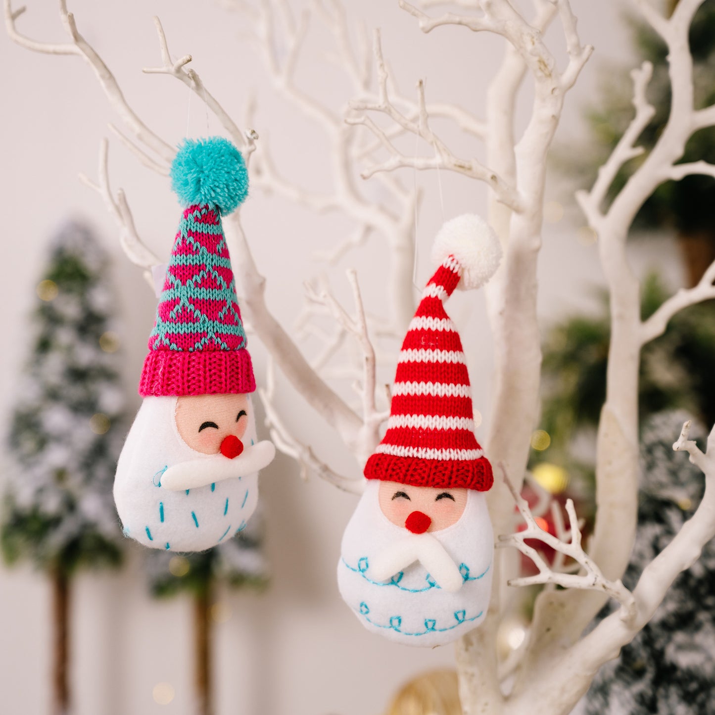 Christmas Decoration Cartoon Striped Pom-Pom Hanging Ornament Pointed Hat Old Man Head Tree Ornament