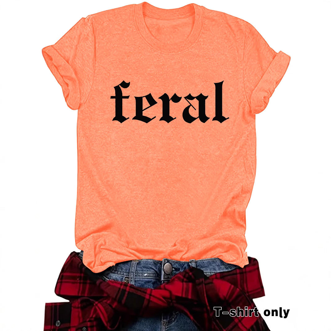 FERAL letter new round neck loose short sleeved shirt
