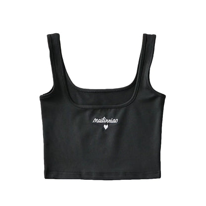 Love Embroidery Square Neck Tank Top