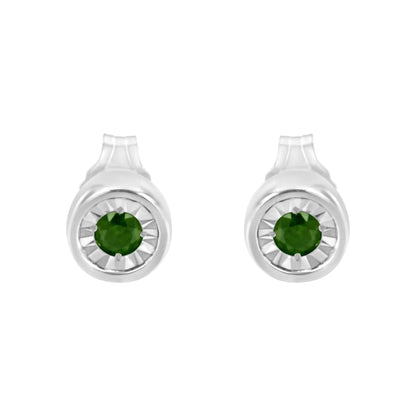 .925 Sterling Silver 1/5 Cttw Round Brilliant-Cut Green Diamond Miracle-Set Stud Earrings (Fancy Color-Enhanced, I1-I2 Clarity)