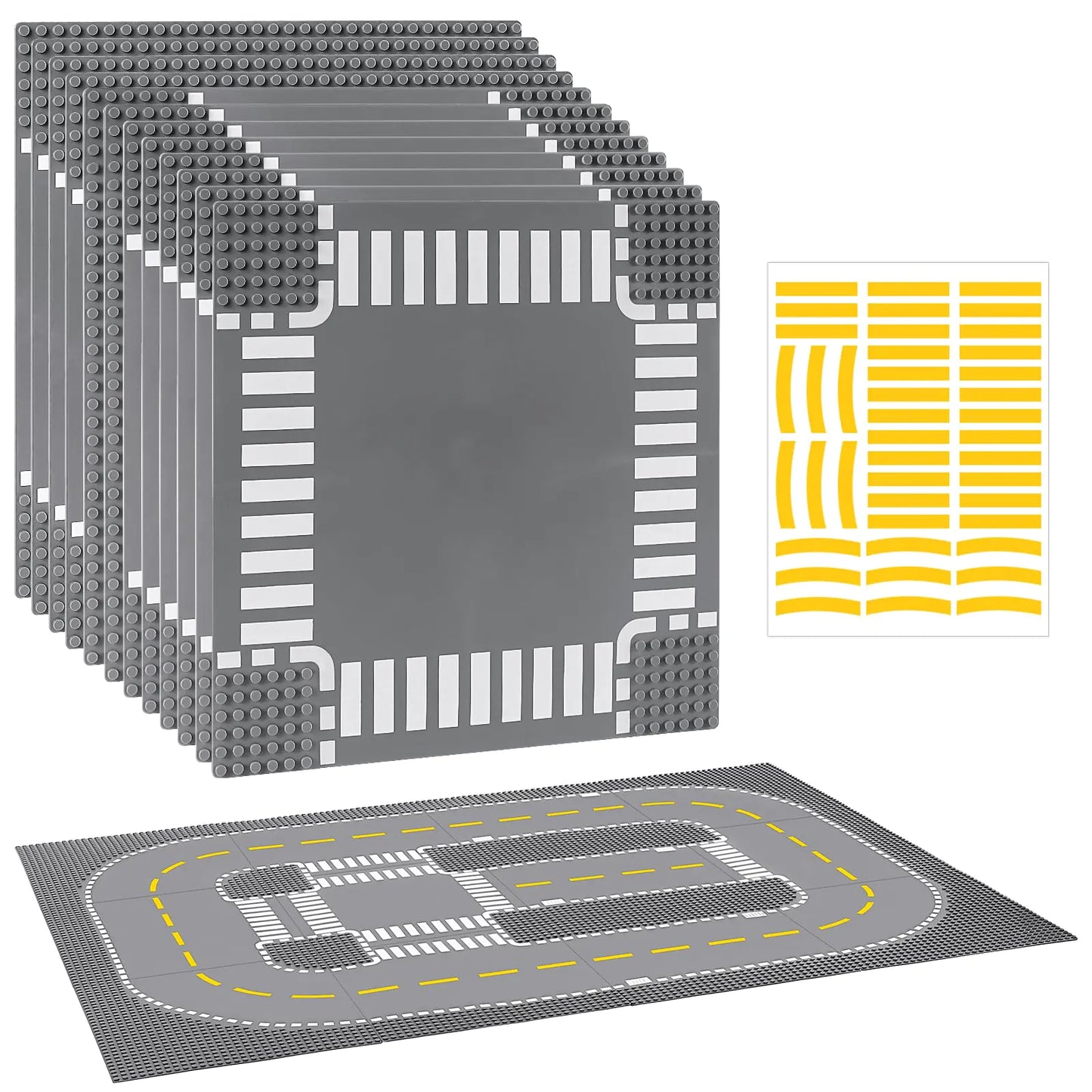 12 Pack Road Base Plates for Building Compatible with Lego Classic Bricks 10” x 10” Baseplates Fits for Lego Roads Road Base Plates for City Sets (Attached DIY Stickers)