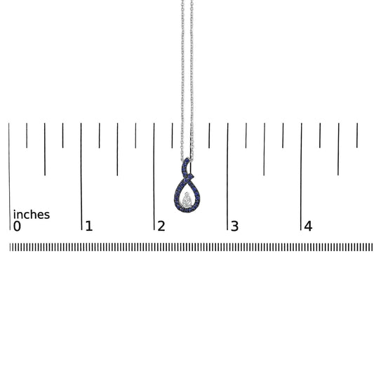 .925 Sterling Silver Created Blue and White Sapphire Teardrop Shaped Pendant Necklace - 18" Inches