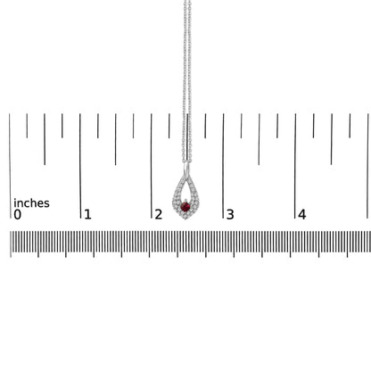 .925 Sterling Silver Created Red Ruby and White Sapphire Pear Shaped Pendant Necklace - 18" Inches