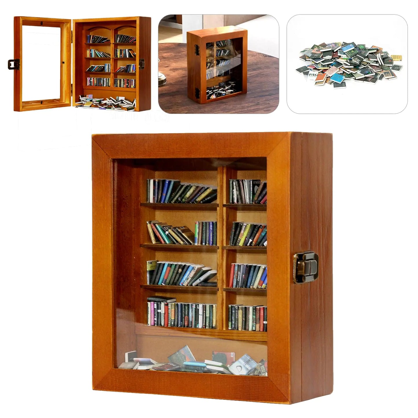 Anxiety Mini Bookshelf - Shake Away Your Anxiety Small Bookshelf Mini Books with 200Pcs Gifts for Book Lovers Home Room Living Bookshelf Decor